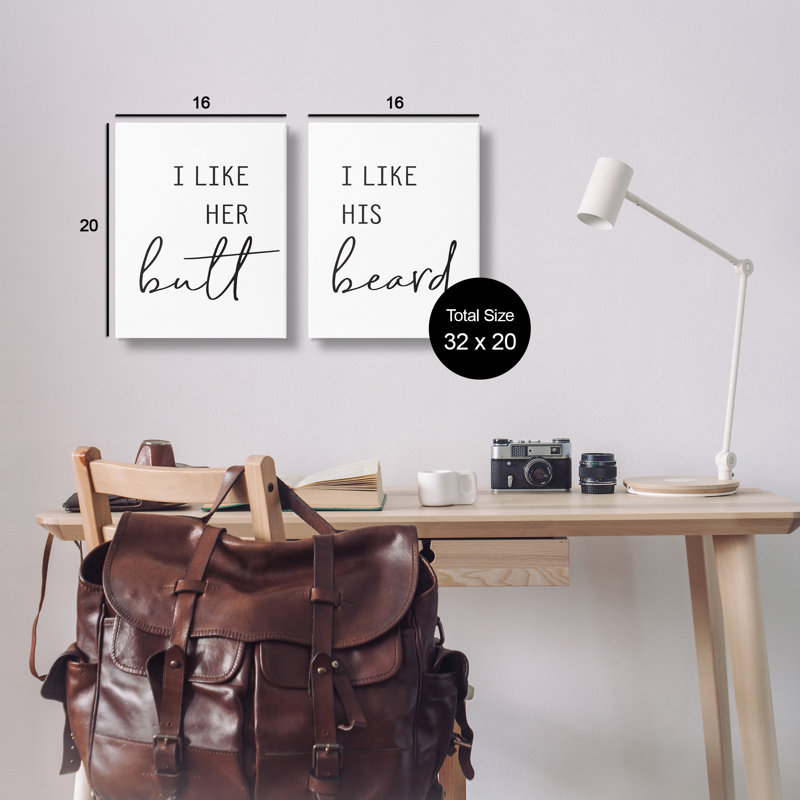 «Her Bout His Beard Funny Black and White Word Design», ensemble de 2 impressions, H 20 po x l 16 po