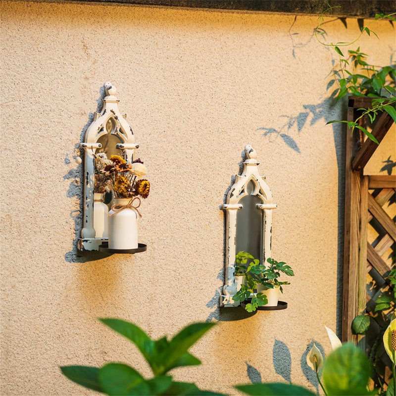 2 Piece Wood Wall Candelabra Set, Vintage White