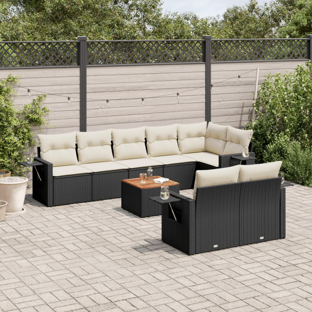 Vidaxl 9-Tlg. Garten-Sofagarnitur Mit Kissen Schwarz Poly Rattan 14.1