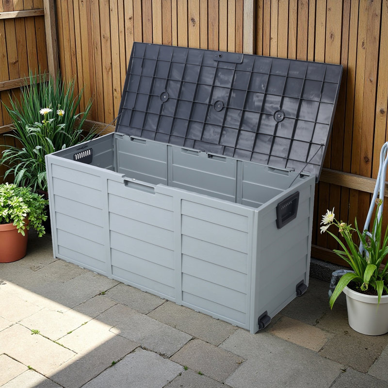 75 Gallon All Weather Pool Deck Box Storage Shed Bin Backyard Patio Outdoor W/ Wheels
