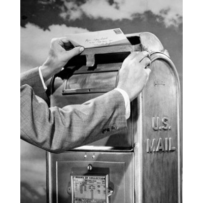 Posterazzi " Man's Hand Dropping Mail Into A Mailbox " Painting Print