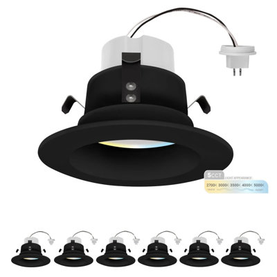 NUWATT 6 Pack, Black MR16 LED Retrofit Recessed Lighting 4 Inch, 12V LED Light 5CCT Selectable 2700K/3000K/3500K/4000K/5000K 660LM 10W Dimmable, MR16 GU5.3 LED Bulb Low Voltage 75W Halogen Replacement