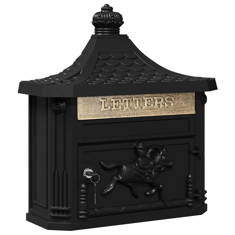 Cast Aluminum Wall Mounted Post Box, Black