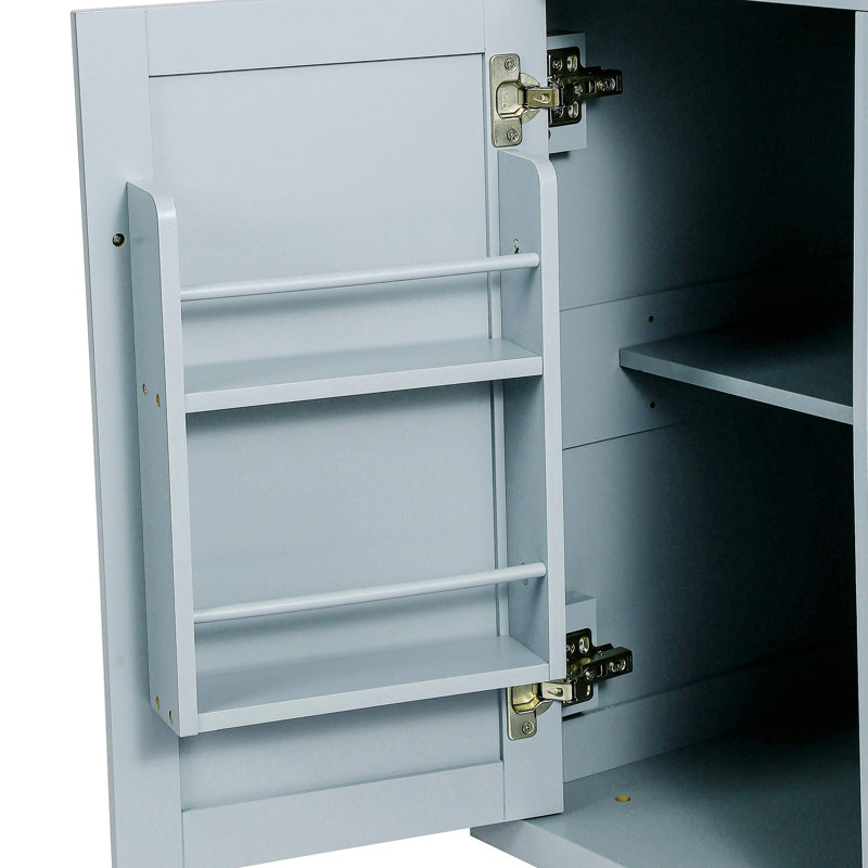 Drop Kitchen Cart With 3 Drawers & Cabinet Storage, 5 Movable Wheels, Blue Grey Island Removable Shelves, For Custom Home