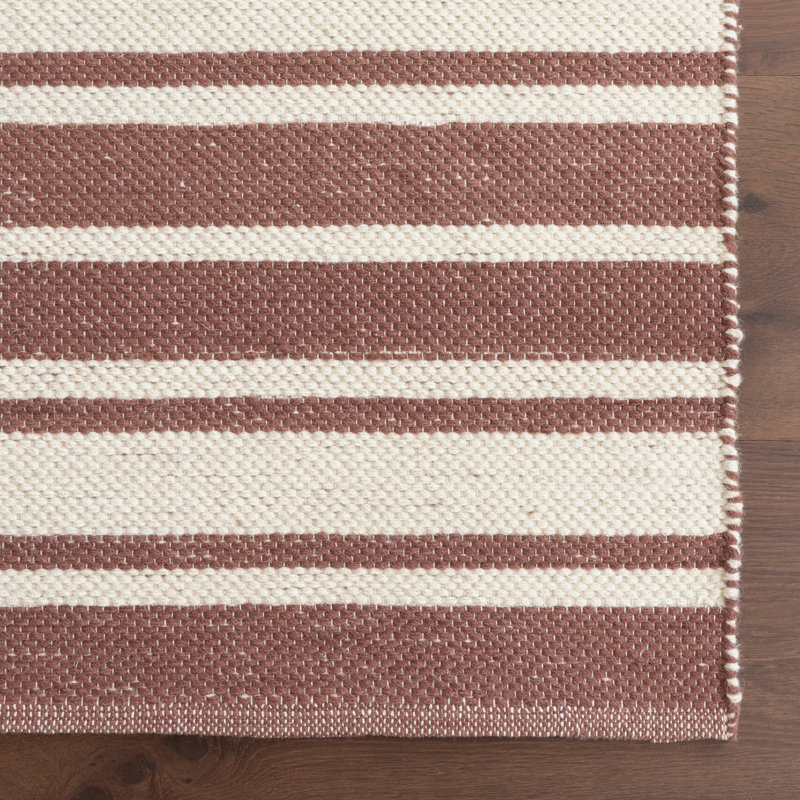 Brick and Off-White Striped Wool Rectangular Area Rug, 4' x 6'