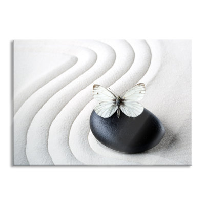 Butterfly on a Zen Stone 1 Piece Wall Art on Glass