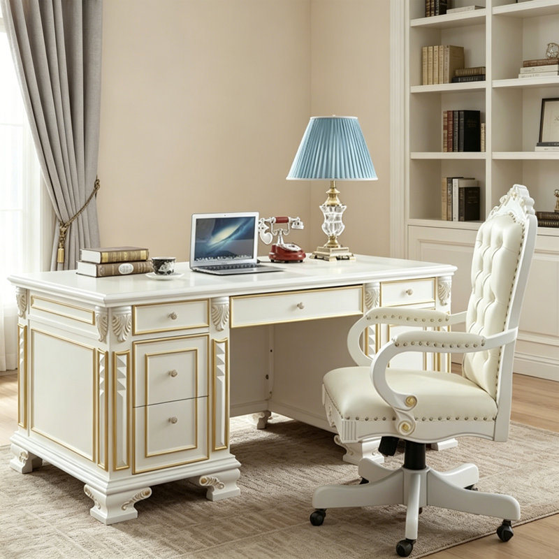 Bureau d'écriture rétro en bois sculpté, H 30,7 po x l 62,99 po x P 31,49 po