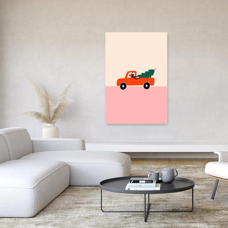 Dog Christmas Tree Truck Abstract Contemporary Christmas Tree Dog Winter Landscape Wall Art Print 1 Piece Wrapped Canvas Wall Art