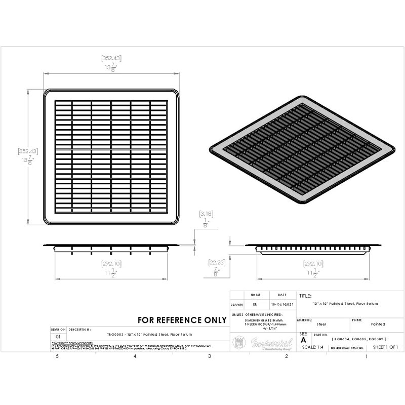 Retour de plancher blanc épais, H 0,875 po x L 12 po x l 12 po
