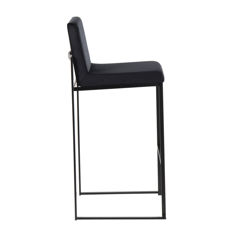 Brieon High Back Upholstered Bar & Counter Stool (Set of 3), Black Velvet/Black, Bar Stool (30" Seat Height)