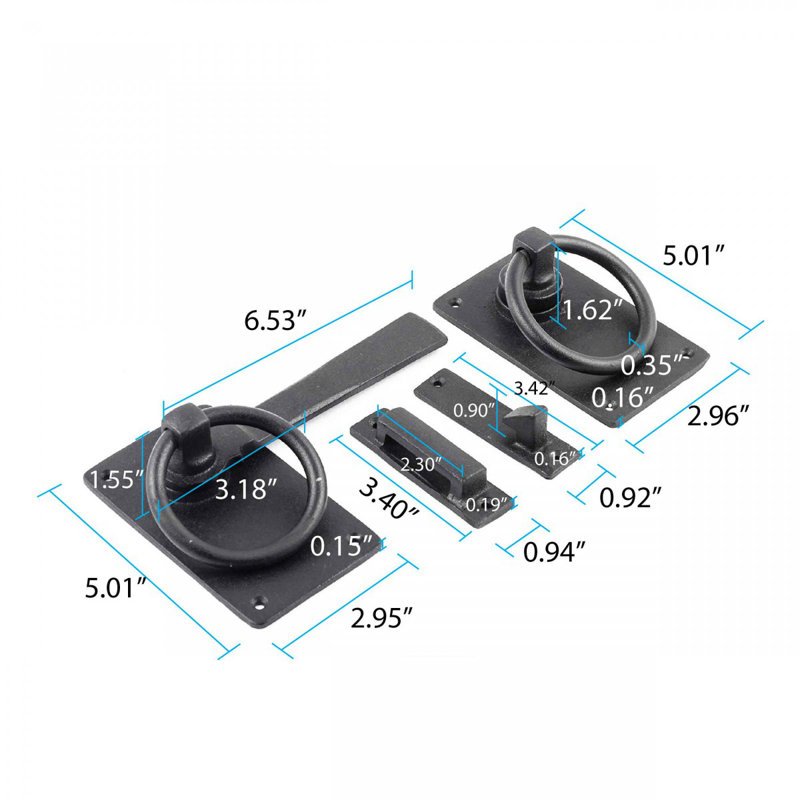 6.5" Black Wrought Iron Gate Turn Ring Flip Latch