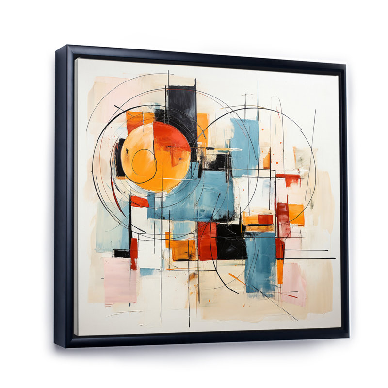 Janira - Fusion Mid-Century abstrait coloré - impression, H 24 po x l 24 po x P 1 po, Cadre flottant noir