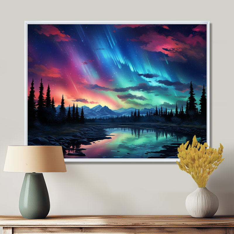 Lumière polaire Canada III sur toile, H 34 po x l 44 po x P 1,5 po, Cadre flottant blanc