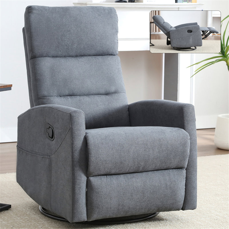 Manual Recliner Chair With Rocker And Swivel In Fabric For Living Room, Gray