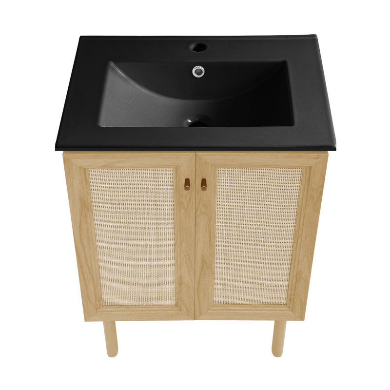 Classe 24" Freestanding Bathroom Vanity In Natural Oak With Sink Top, Single-Hole, Matte Black