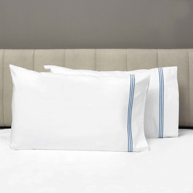 Platinum Percale Pillow Case, White/Air Force Blue, King Pillowcase
