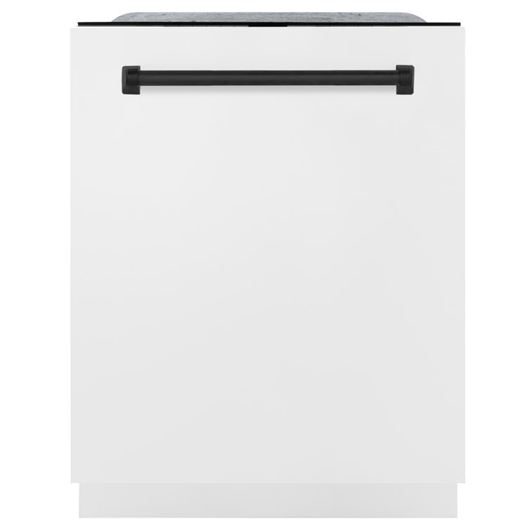 ZLINE Autograph Edition 24 in. Monument Series Top Touch Control Tall Tub Dishwasher in White Matte W/ Champagne Bronze Handle, 45dBa (DWMTZ-WM-24-CB)