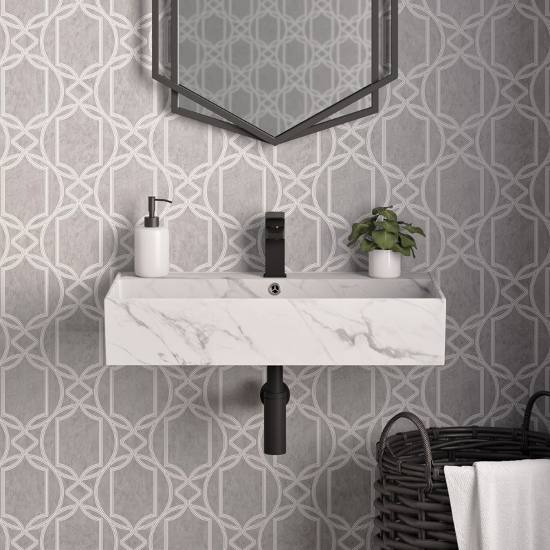 Claire 22" Rectangle Wall-Mount Bathroom Sink in White Marble, White Marble
