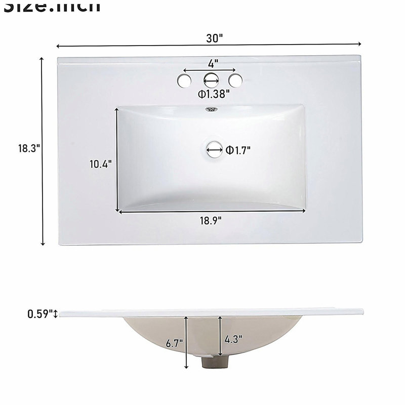 Ensemble de meuble-lavabo de style transitionnel de 30 pouces avec lavabo en céramique