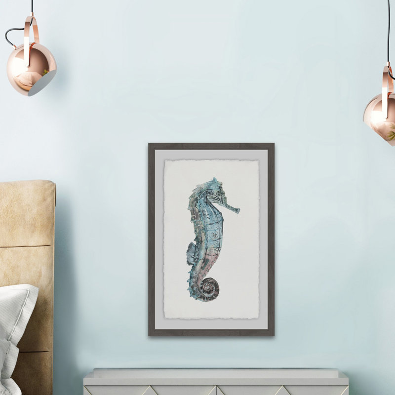 Pastel Seahorse by Marmont Hill - Single Picture Frame Painting, 91 cm H x 61 cm W x 4 cm D, Grey Framed