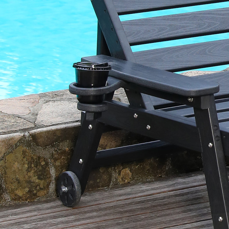 HDPE Chaise Lounge Chair For Outdoor Use, 4-Position Adjustable Backrest, Weather-Resistant And Eco-Friendly, Black