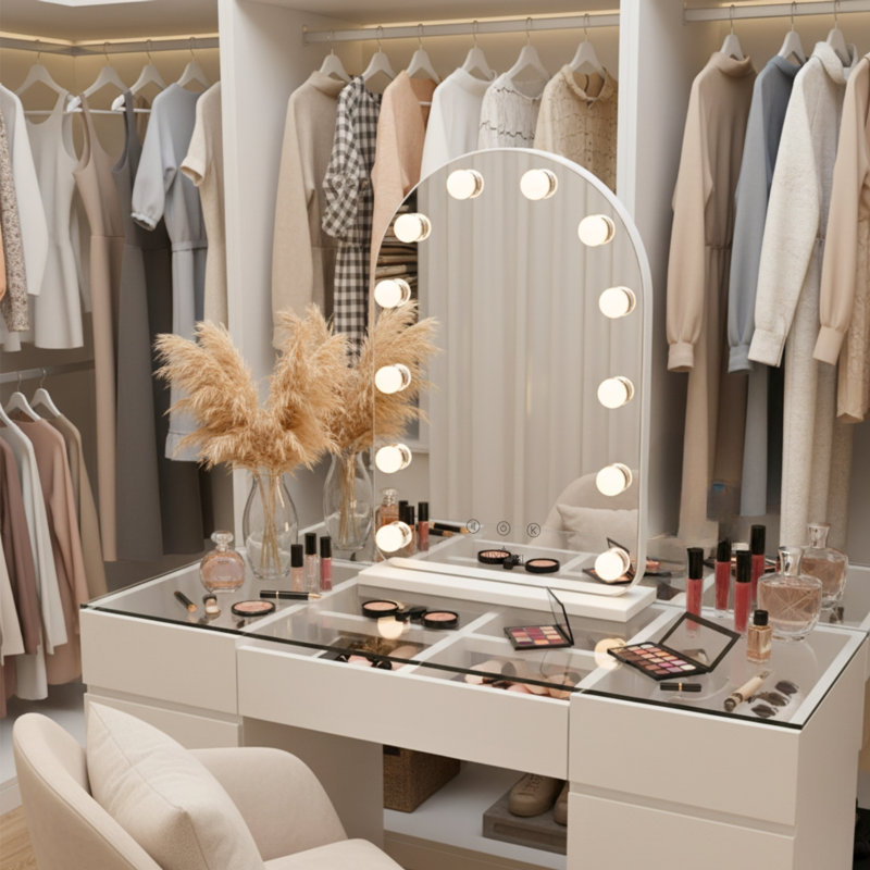 Vanity Mirror with Lights, 20.5" L x 13" W Arched LED Makeup Mirror, Lighted Makeup Mirror with Lights, Smart Touch Control Dimmable 3 Modes Light,