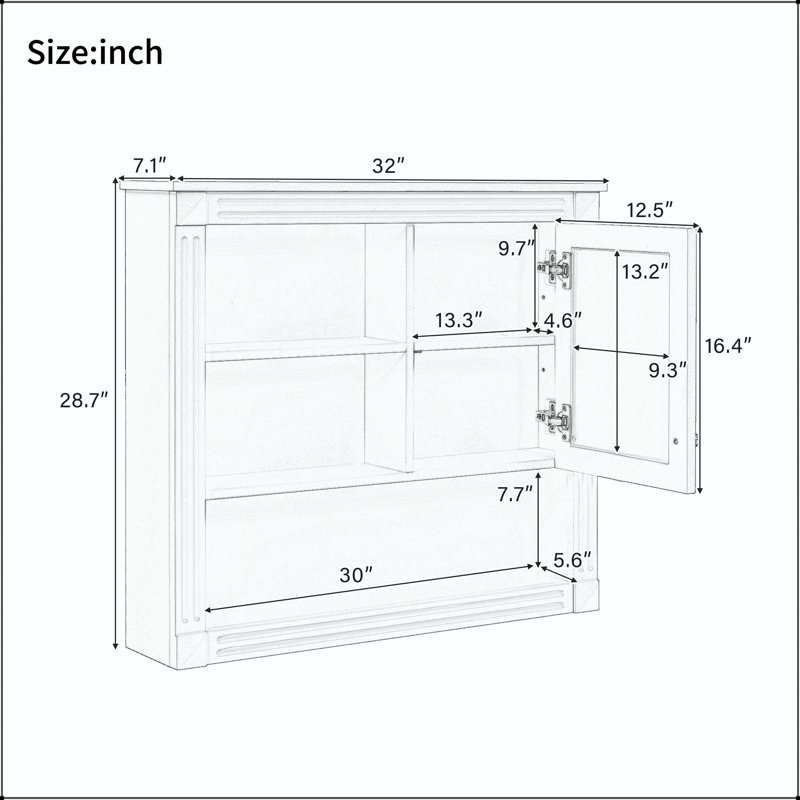 Pharmacie murale 32 x 28 avec 4 tablettes réglables - Blanc, White