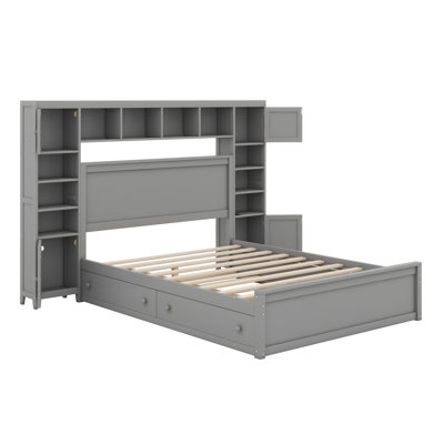 Wooden Bed With All-In-One Cabinet,Shelf And Sockets,Trundle