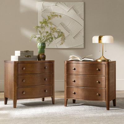Arelys Modern 27''W 3-Drawers Curves Nightstand with Built-In Charging Station