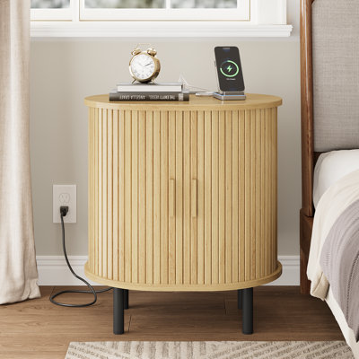 23.5"H Wooden Round End Table With Charging Station