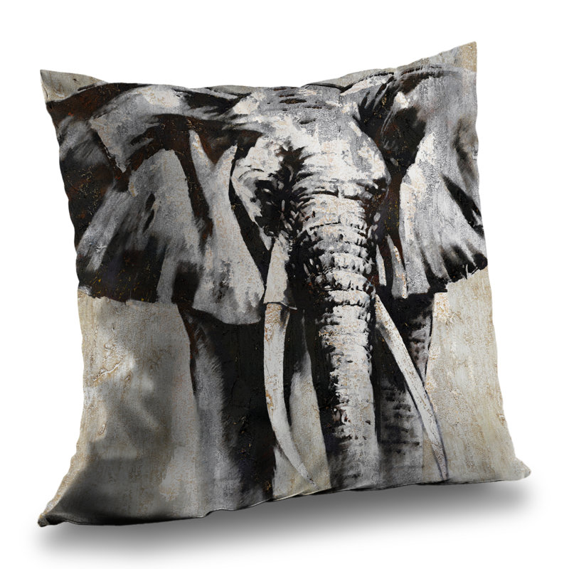 Grayscale Elephant - Bedroom Animals Poly Twill Throw Pillow