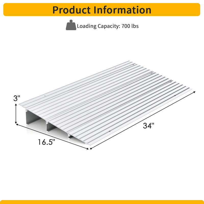 Rampes de seuil pour portes, seuil réglable en aluminium pour portes extérieures, H 3,94 po x L 35,46 po x l 7,09 po