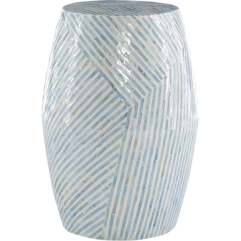 Stylish Capiz Shell Mosaic Accent Table With Drum Design, Fully Assembled, Supports 77Lbs, Ideal For Coffee Or Decorative Use