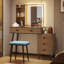 Coiffeuse de maquillage avec miroir tricolore à intensité variable, station de charge, sous-armoire à 5 tiroirs, tabouret moelleux-856403020