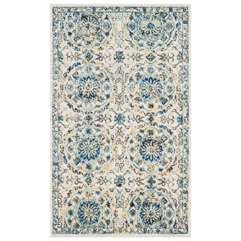 Tapis floral ivoire / bleu Osakis, Rectangulaire 3 pi x 5 pi