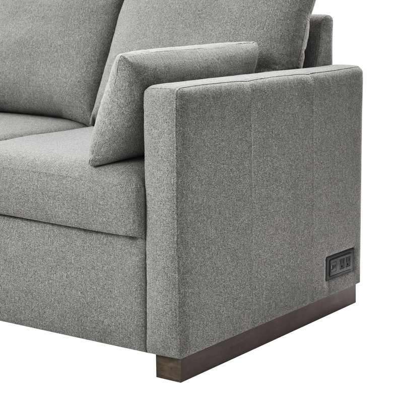 Serta Exeter Reversible Convertible Sleeper Sectional w/ Storage Chaise and Integrated USB Power, Light Gray