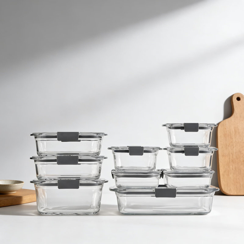 Ensemble de 9 contenants en verre pour aliments, sans BPA, étanches et hermétiques, allant au micro-ondes, au four, au lave-vaisselle et au congélateur, conception modulaire peu encombrante