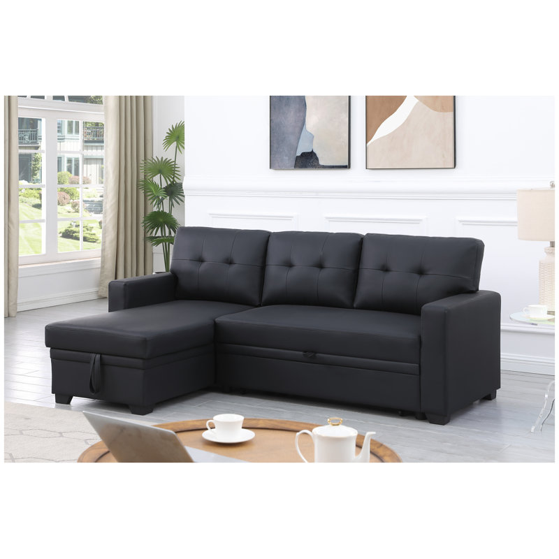Canapé modulaire en similicuir noir avec fonction de rangement et de canapé
