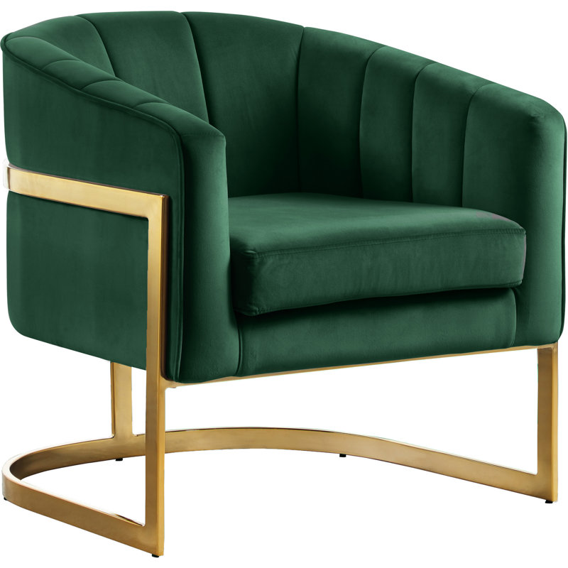 Fauteuil demi-tonneau en velours 30 po Carter, Velours vert