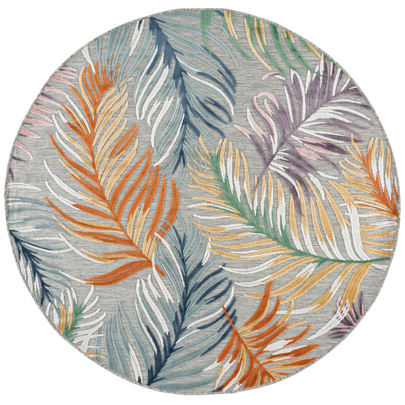 Tapis Cabana 445 à motif floral pour intérieur/extérieur, Rond 6 pi 5 po