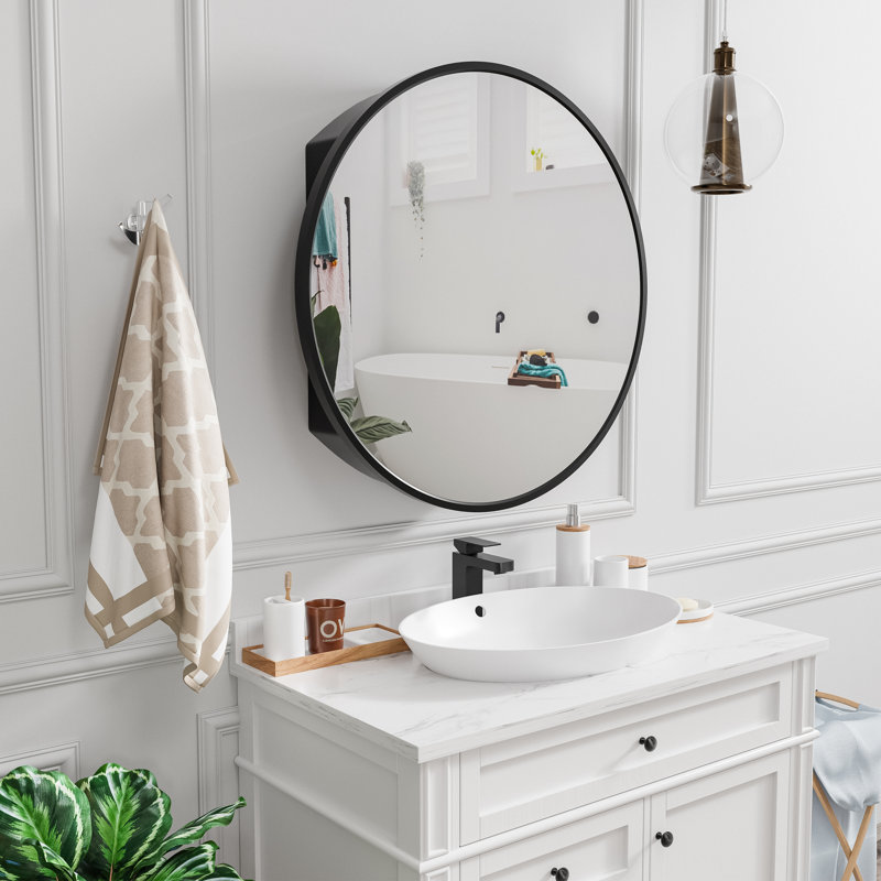 Surface-mounted Round Mirror Cabinet with Mirror