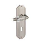 Crystal Parlor Interior Mortise Door Lever with Deco Long Plate
