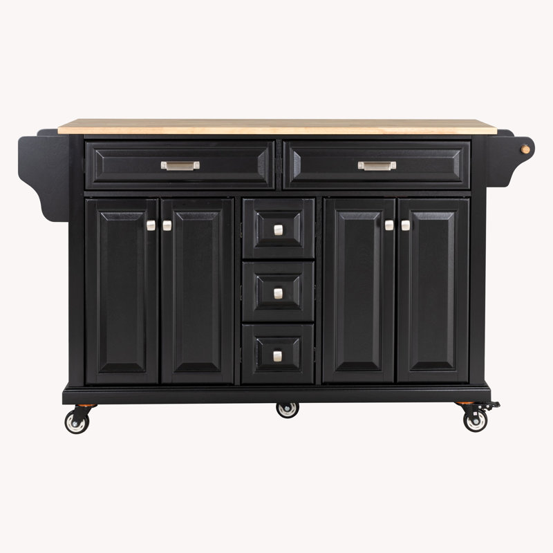 Cambridge Natural Wood Top Kitchen Island With Storage,Kitchen Cart,Coffee Station, Black