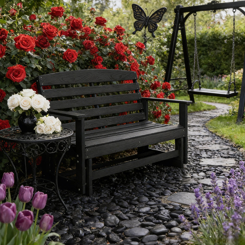Loveseat Patio Glider Bench,Comfortable Outdoor Bench, Black