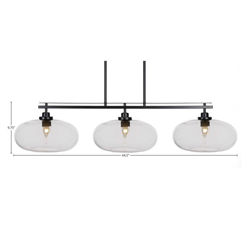 Agnon 3 Light Island Light Shown With 13" Glass, Grainé, Noir mat