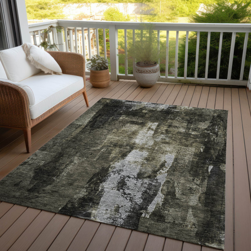 Solayne Gray Washable Indoor-Outdoor Rug - , 5' x 7'6"