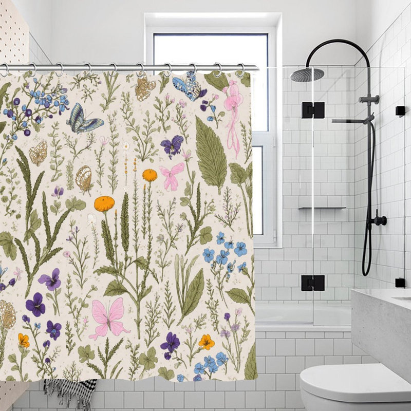 Rideaux de douche Wildflower & Butterfly pour salle de bain, 71 x 71, Beige Floral 4