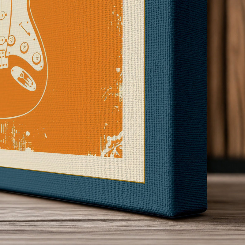 Stratocaster in Orange Retro - Wrapped Canvas, 18x12 - 45.7 x 30.5 cm, Teal Border