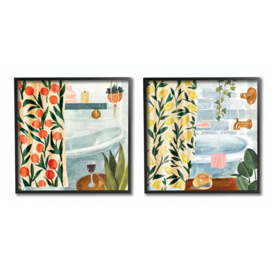« salle de bain et rideaux intérieur » par annie warren, ensemble de 2 reproductions d’art