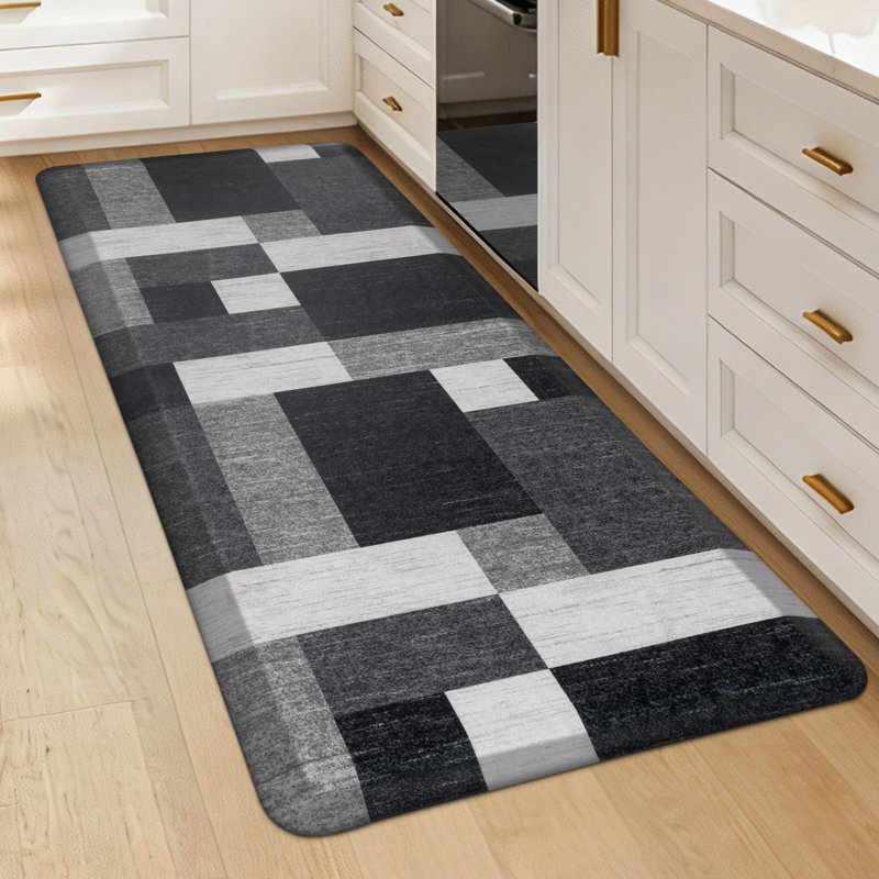 Tapis de cuisine antidérapant, Tapis de couloir 22 po x 54 po, White/Black/Grey
